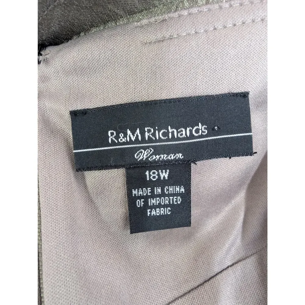R & M RICHARDS! PALE GREEN/GRAY JEWELED/BEADED, TIERED SKIRT SHIMMERY DRESS! 18W